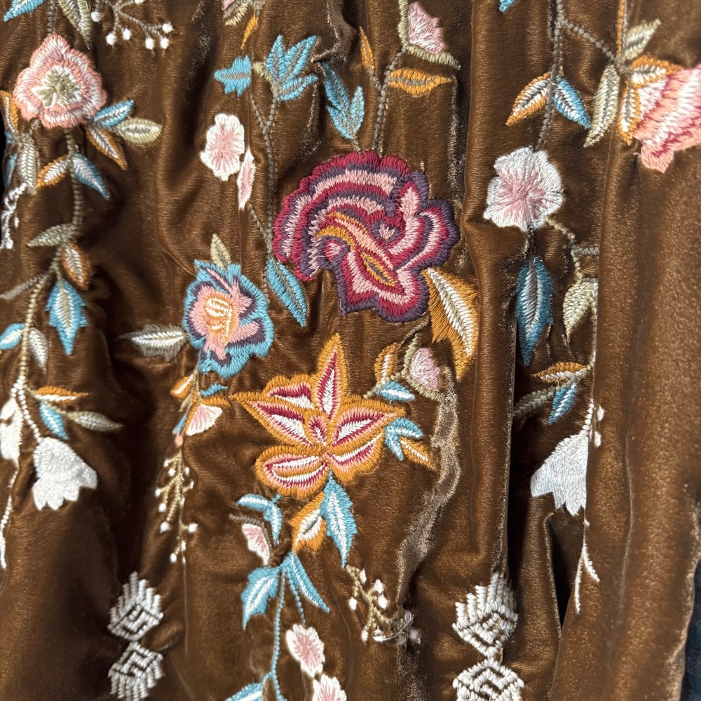 Kyla Seo Plaid Velvet Embroidered Back Button Up Tunic Top Boho Size XXL - Picture 10 of 14